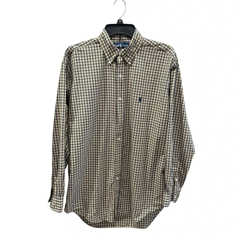 Polo by Ralph Lauren Yellow‎ and Navy Checked Button-Down Shirt L Preppy